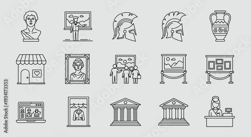 Icon set of various cultural and historical symbols in a single frame