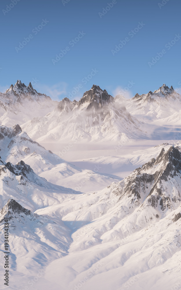 Naklejka premium Snow mountains landform background, 3d rendering.