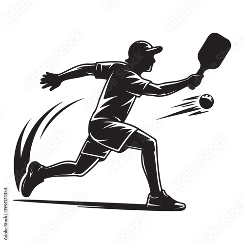 Pickleball Player in Action Silhouette – Dynamic Black and White Sports Vector