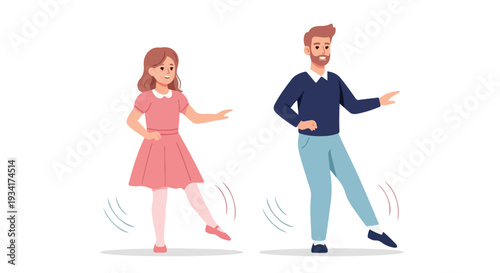 Cartoon illustration of a man and woman gesturing and standing in a confrontational stance with a minimalist white background.