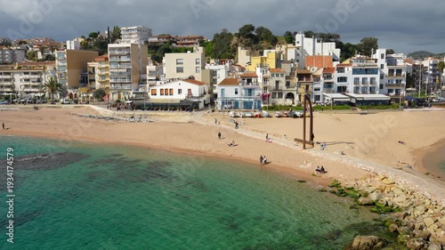 Blanes beach and city aerial view in costa brava, spain