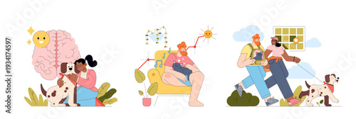 Happy Pet Companion Vector Illustration Set