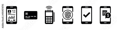 Mobile banking and payment icons illustrate modern digital financial transactions and security features.
