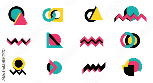 Memphis design elements set. Geometric retro shapes pattern.