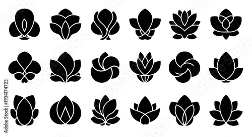 Lotus Flower Icons Set. Floral Design Elements