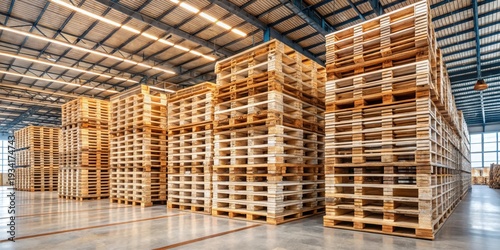 Wooden pallets stacked in a warehouse