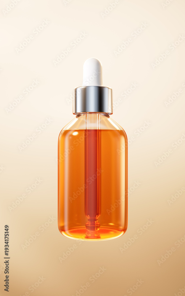Fototapeta premium Golden cosmetics liquid bottle, 3d rendering.