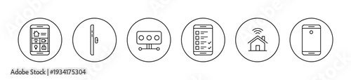Smart home technology icons illustrate modern digital control, automation, and security features for connected living spaces.