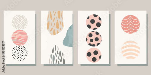 Abstract geometric art prints with circles dots and organic shapes