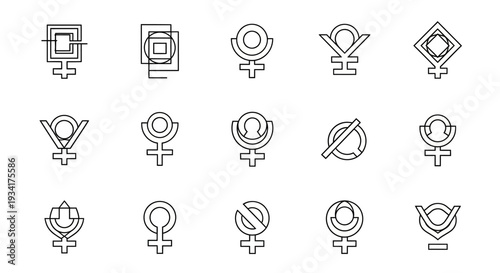 Venus symbol variations, gender identity icons set