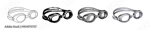 Vintage aviator goggles in different artistic styles showcasing classic pilot eyewear and historical aviation accessories.