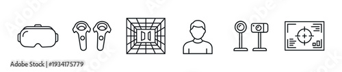 Virtual reality augmented reality technology icons set illustrates modern immersive digital experiences and interactive environments.