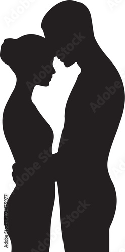 Black silhouette of couple kissing love