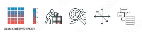 Data analysis and visualization icons representing various metrics, processes, and insights for effective business intelligence.