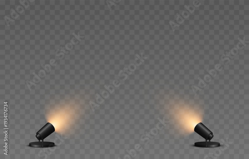 Realistic spotlight light with yellow light PNG. Light source, stage lighting.