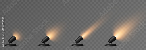 Realistic spotlight light with yellow light PNG. Light source, stage lighting.