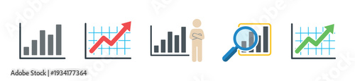 Business growth charts and data analysis icons illustrate financial progress, market trends, and strategic planning for successful outcomes.