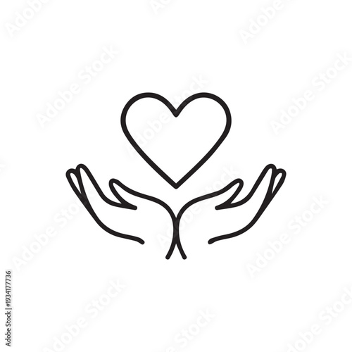 Heart in hands symbol line icon. Logo template for charity and donation, voluntary and non profit organization.
