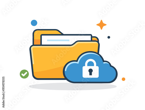 Secure cloud storage folder with lock icon and checkmark for data protection