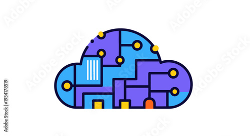 Cloud computing illustration representing data processing and digital connectivity in network system