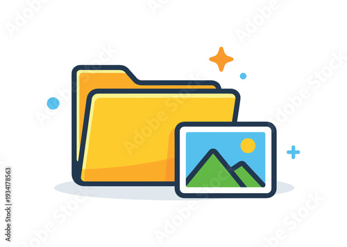 Digital asset management with a folder icon and a small landscape image