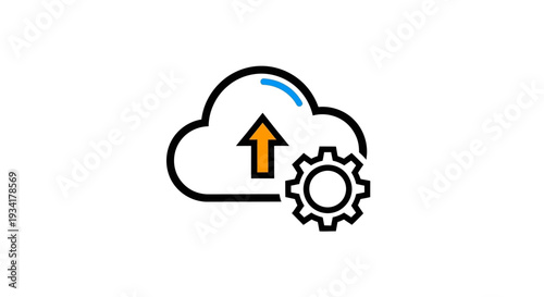 Cloud data upload settings icon, configuration and information technology process design