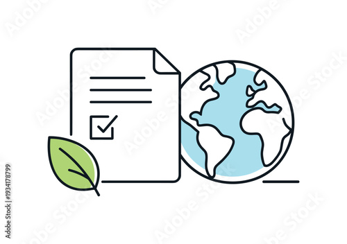 Environmental compliance document with a leaf and globe icon representing global sustainability efforts