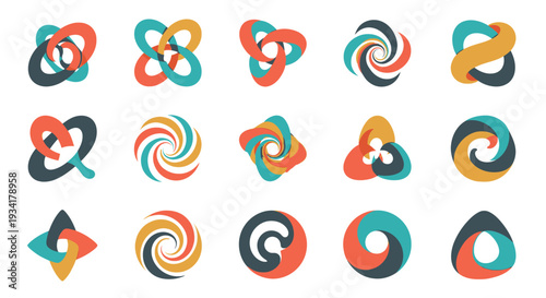 Abstract colorful infinity loop symbols set. Geometric shapes.