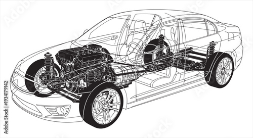 Vehicle Mechanical Blueprint – Automotive System CAD Technical Drawing