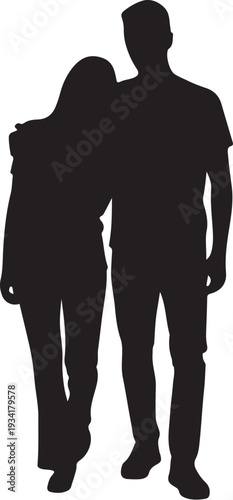 Black silhouette of couple standing together