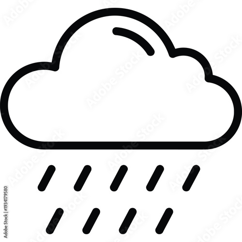 Black and White Rain Cloud Icon, Simple Design with Raindrops, Symbolizes Rainy Weather and Precipitation
