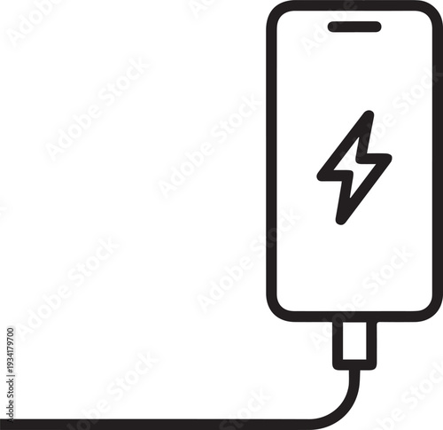 Powering Up: A sleek, modern smartphone connected to a charging cable, signifying the continuous flow of energy and connectivity in our daily lives.