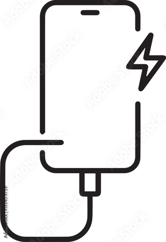 Charging Smartphone Icon: A minimalist icon depicts a smartphone connected to a charging cable, illustrating the concept of power and connectivity.