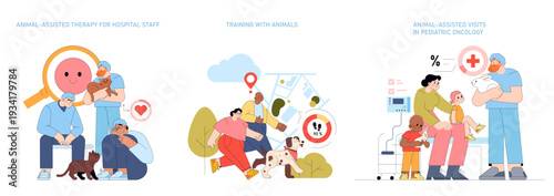 Animal-Assisted Therapy in Hospitals Vector Illustration