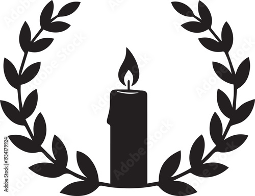 Candle in laurel wreath silhouette illustration vector, remembrance honor symbol