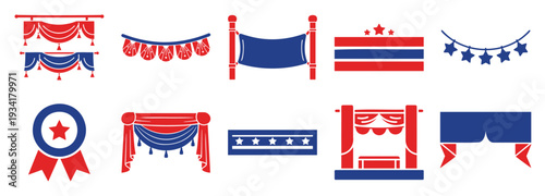 Patriotic Celebration Decorations: Bunting, Banners, and Award Ribbons Vector Illustration