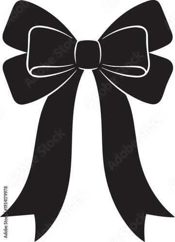 Decorative bow ribbon silhouette vector illustration line art gift design element