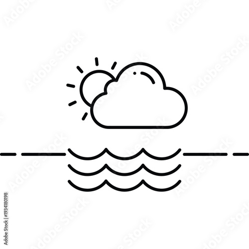 Bright Sunny Day with Clear Sky and Calm Ocean, Gentle Waves and Scattered Clouds