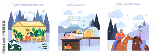 Winter Activities Vector Illustration Set