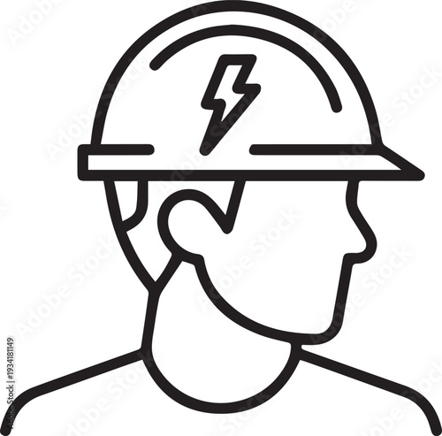 Electrician Icon: A symbol of an electrician wearing a hard hat with a lightning bolt, representing the expertise and safety of electrical work.