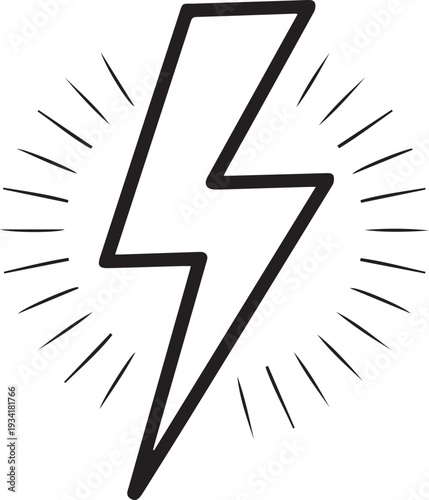 Lightning bolt symbol with radiating lines, conveying concepts of electricity, sudden energy, power, or a bright idea.