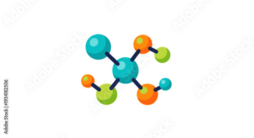 A schematic representation of a molecular structure in a vector illustration on white background