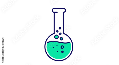 A Vector Illustration of a Laboratory Flask Containing Green Liquid with Bubbles