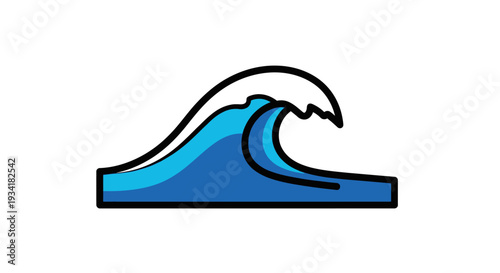 A Simple Cartoon Illustration of a Blue Wave Breaking in the Ocean No Special Characters