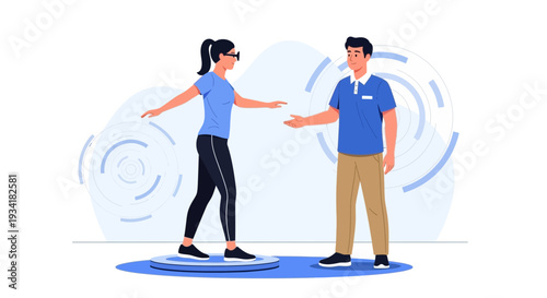 Physical Therapist Helping Patient With Balance Training on Wobble Board