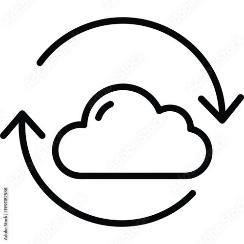 Minimalist Cloud Icon with Circular Arrows for Synchronization, Data Update, and Cloud Services