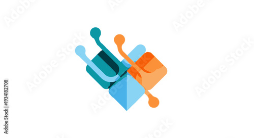 Abstract Geometric Composition with Interlocking Shapes and Connected Elements