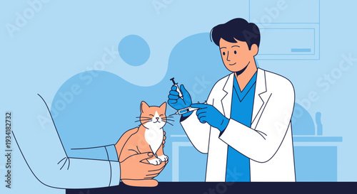 Veterinarian Giving Injection to Cat, Pet Care and Health Checkup