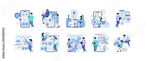 Cybersecurity and Software Development Vector Illustrations