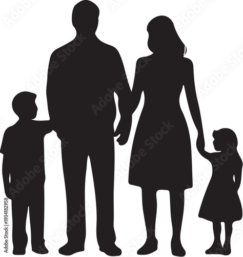 Black silhouette of family with parents and two children